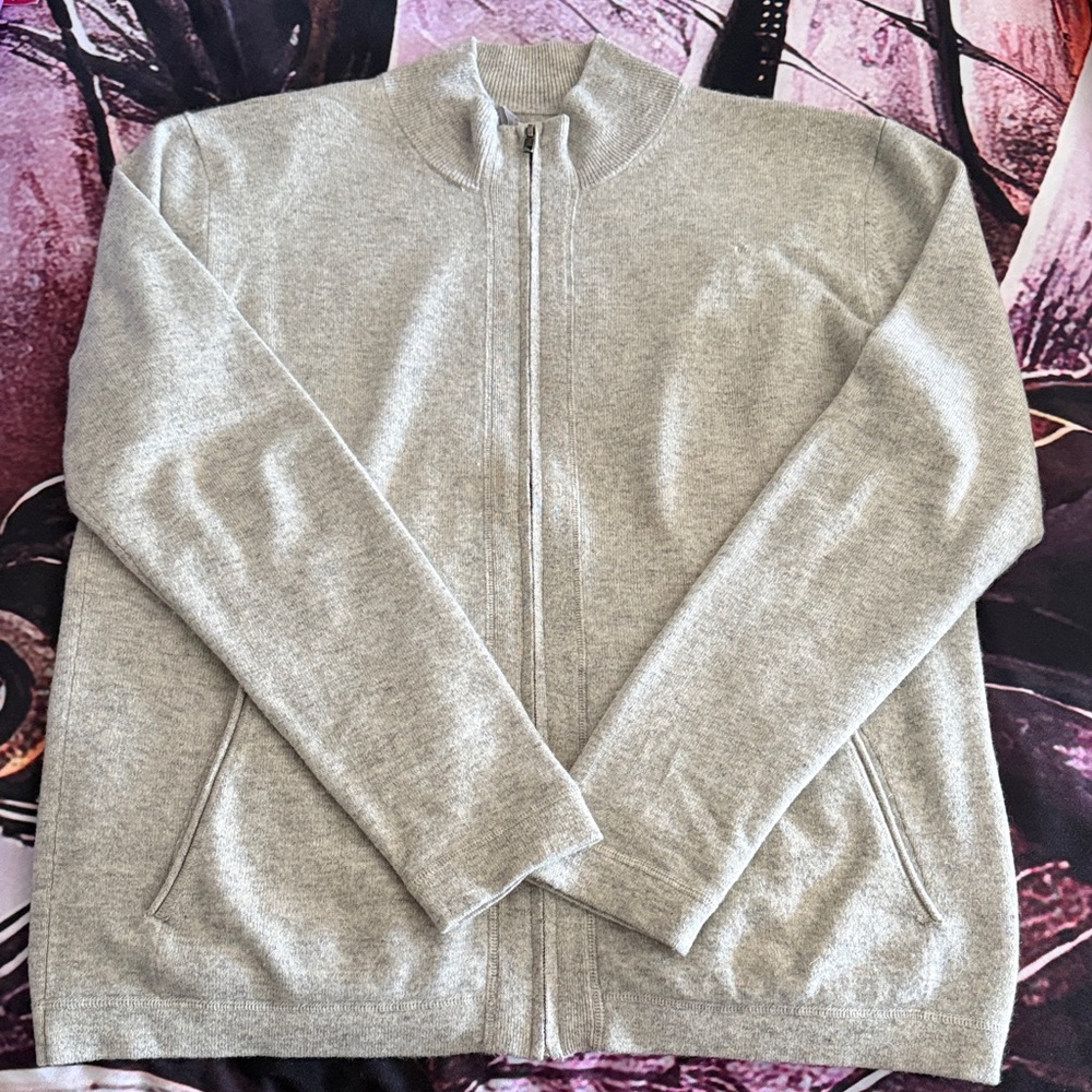 Christopher Fisher 100% Cashmere Men's Light Gray Full-Zip Sweater